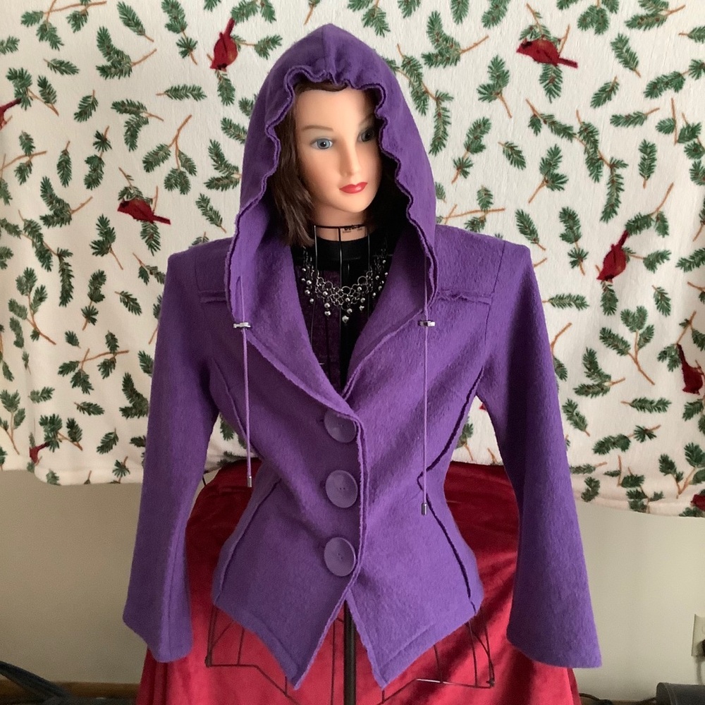 Linea Domani Wool Purple Hooded Jacket - Picture 2 of 8